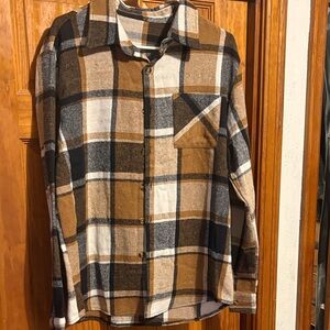 SHEIN Brown and Black Plaid Dress Shirt